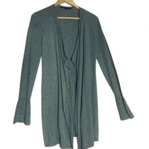 White House Black Market Cardigan Heather Gray Cascading Front Duster